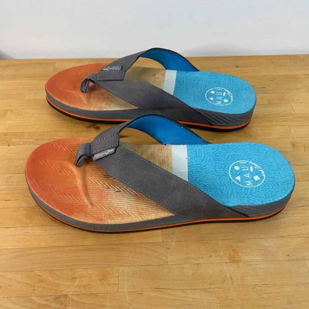 Maui & Sons Men's Size 7 Flip Flops Comfortable Beach Sandals Brown straps